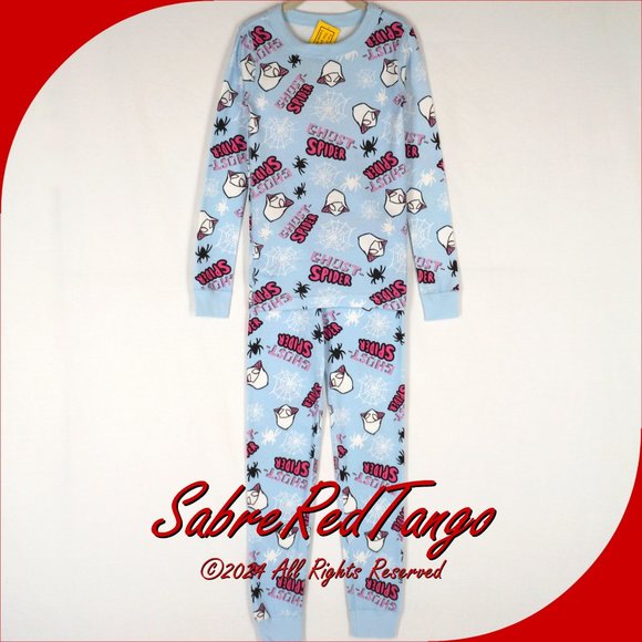 NWT Hanna Andersson Organic Long Johns Pajamas Marvel Ghost Spider Print 140 10 - Picture 1 of 4
